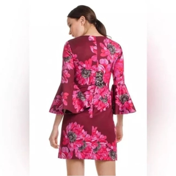 Trina Turk Floral Bell Sleeve Dress - Pink and Red Size 4 - Picture 2 of 4